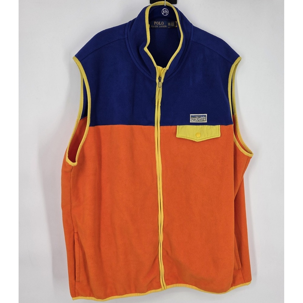 Polo Ralph Lauren Color-Blocked Brushed Fleece Vest Men's XXL Orange Blue Yellow